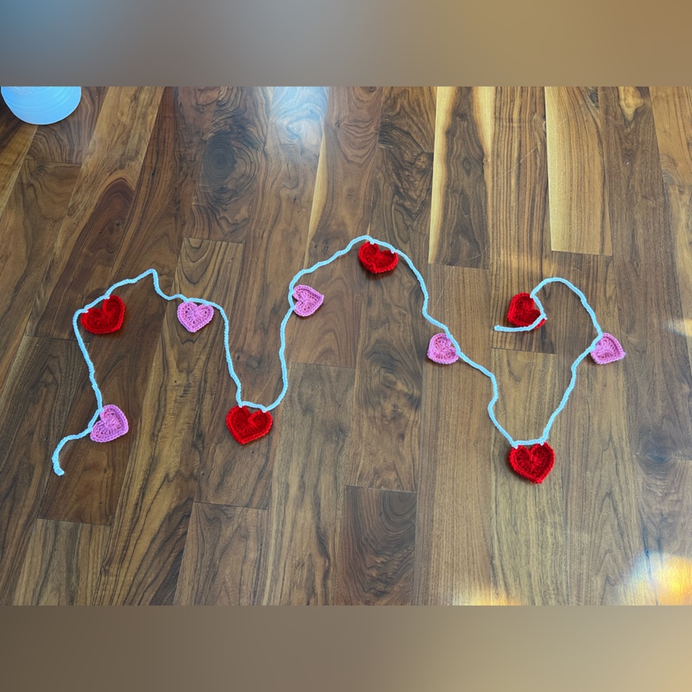 Hand Crocheted Pink & Red Heart Valentines Garland Decor